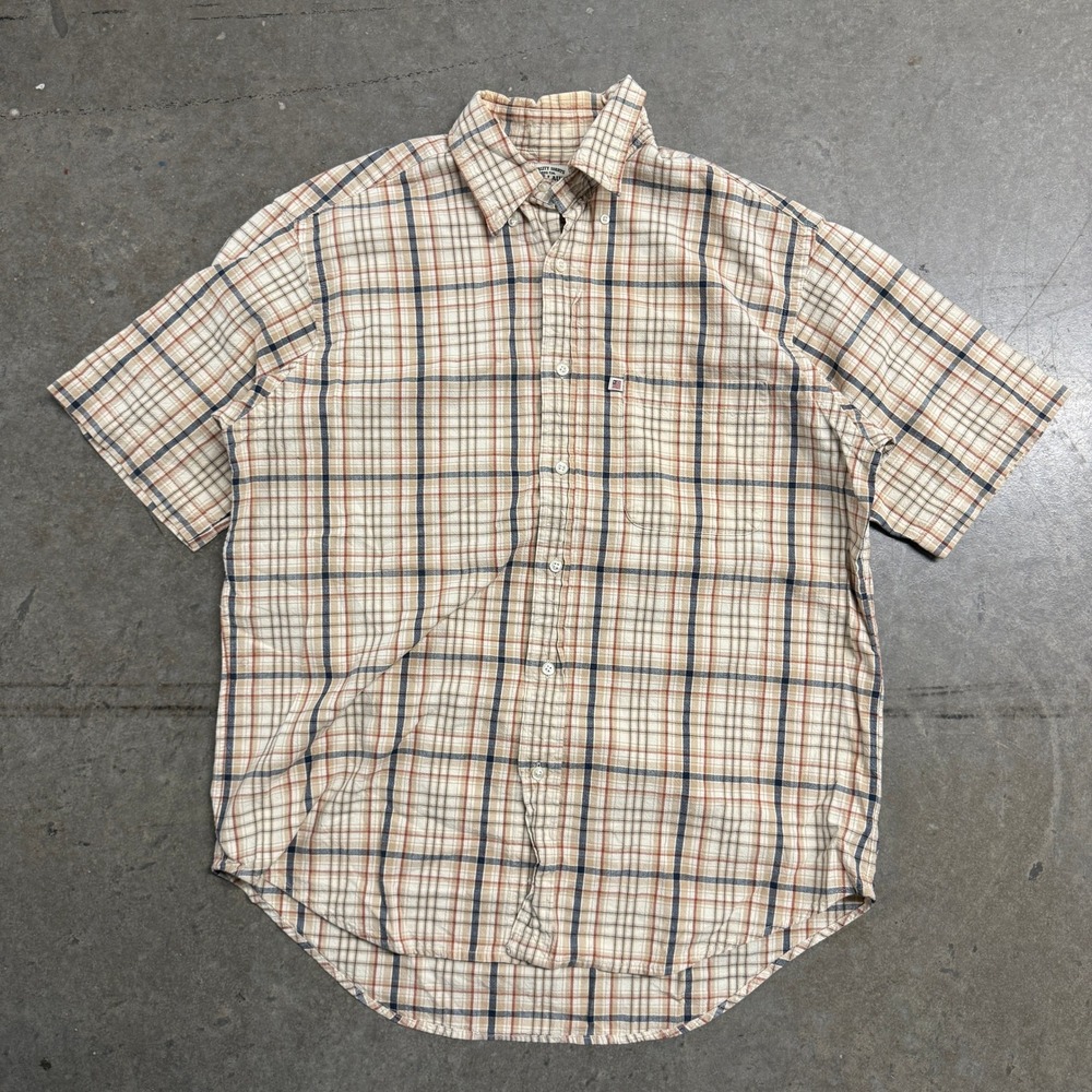 Ralph Lauren Jeans Company Mens Medium Short Sleeve Button Down Shirt Beige